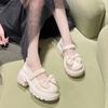 Bow High Heel with Skirt Single Shoes Women's Autumn New Thick Heel Thick Sole Mary Jane Small Leather Shoes