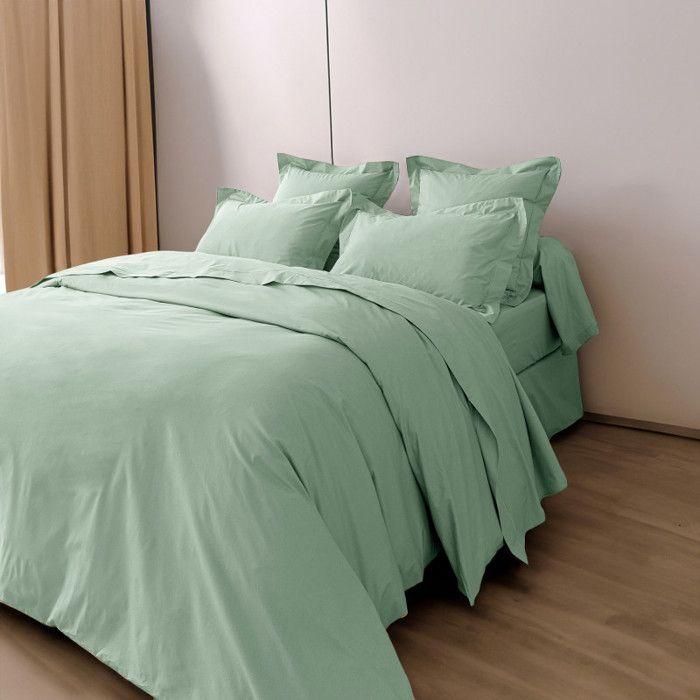 Housse de couette percale de coton peigné "Julian" toutes dimensions Coton Pur - Julian Céladon - Housse de couette 260 x 240 cm