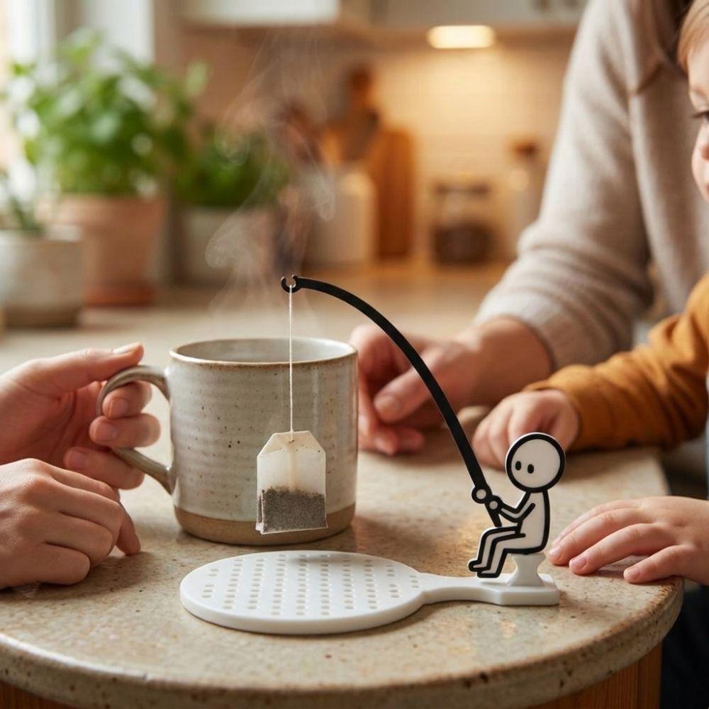 Portable Fishing Man Tea Bag Holder Heat-resistant Drip-catching Coaster Fisherman Tea Bag Stand Drip-catching Plastic