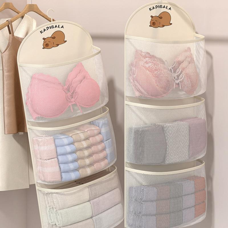 2/3-lagige Aufbewahrungstasche mit großem Fassungsvermögen, Netzbeutel zur Aufbewahrung von Unterwäsche und Socken, atmungsaktiver Schrankorganizer mit Kleiderbügel
