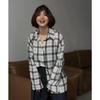 Women's Point Collar Long Sleeve Plaid Shirt Loose Fit Streetwear Blouse With Chest Pocket Spring Casual Oversized Tunic Shirt