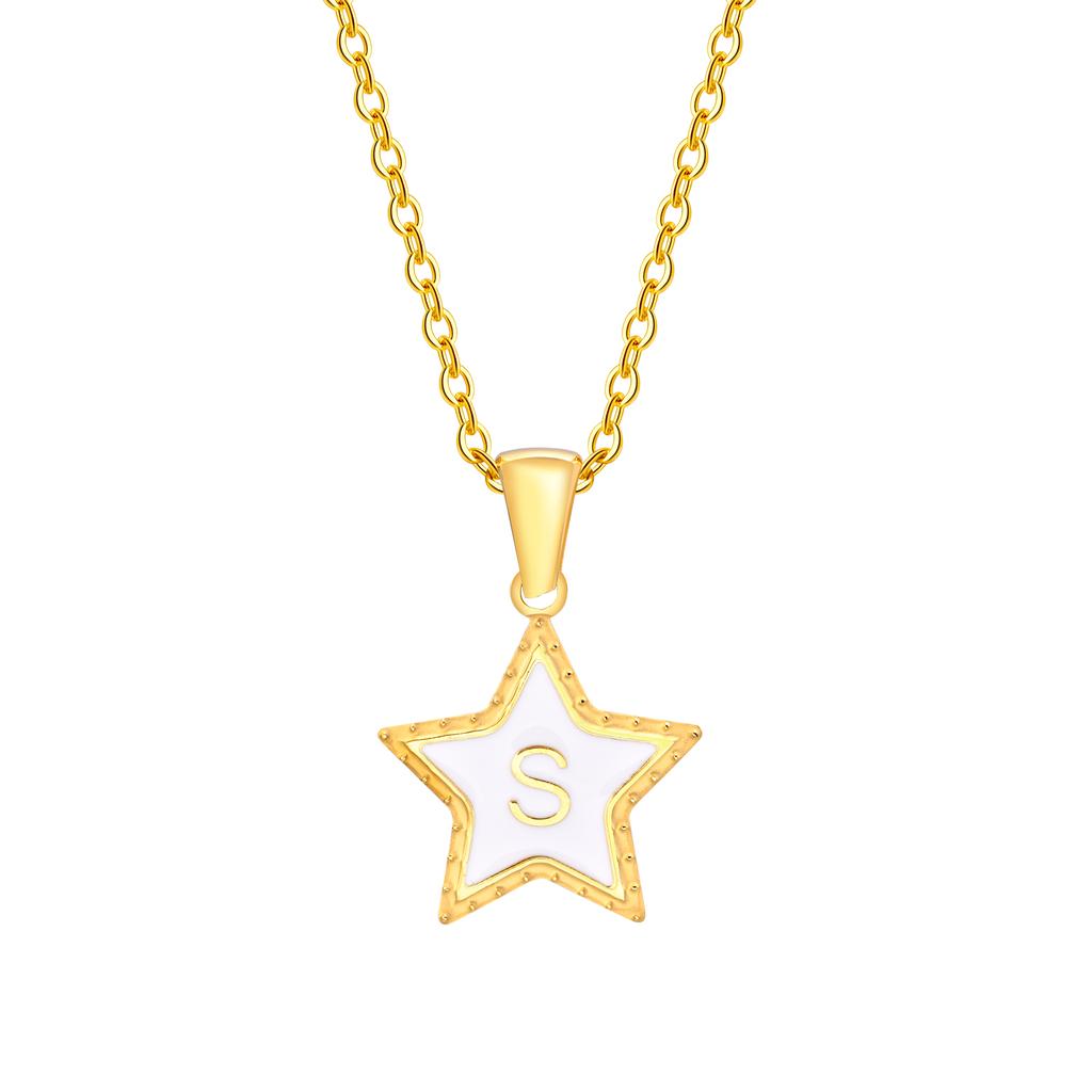 Initial Alphabet A-Z 26 Letter Star Pendant Necklaces for Women,Cute Romantic Stainless Steel Charm Necklace Name Collar Jewelry