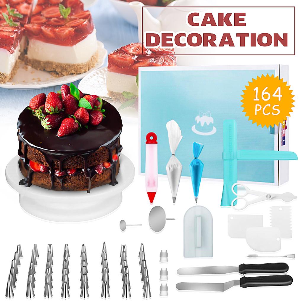 164PCS Cake Decorating Turntable Tools Mould Stainless Spatula Baking Nozzles UK