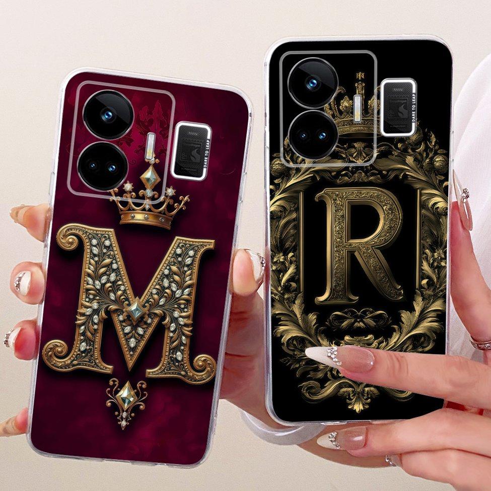 For Realme GT Neo 5 Case Transparent Luxury Crown A-Z Letters 2D Flat Pattern Soft Phone Case For Realme GT Neo5 RMX3706 Cover