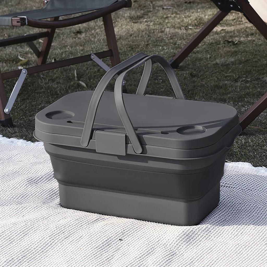 Cutie Camping 3-în-1 pentru Exterior cu Masă Pliabilă Coș de Depozitare Impermeabil pentru Picnic Grătar Bucătărie Gheață Pliabilă Portabilă