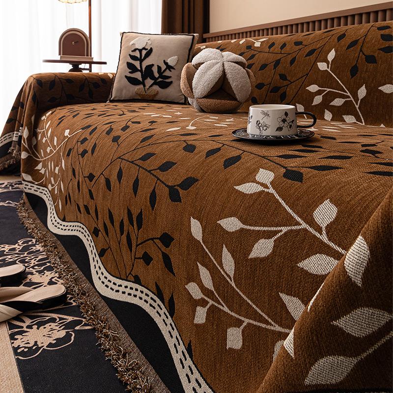 

1 шт. Чехол на диван с цветным узором «Листья», Нескользящий, Многофункциональный протектор для дивана с оборками для декора гостиной, спальни или офиса 180 * 130cm Single Pack