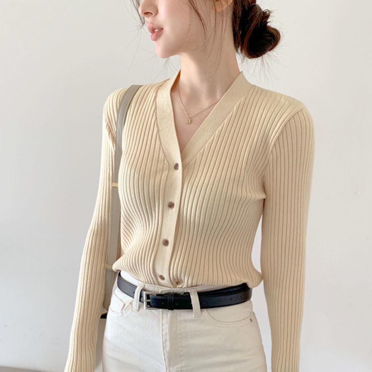 Women's Korean Style Slim-Fit V-Neck Knit Cardigan Sweater