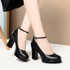 Fashion Middle-Aged And Elderly Model Catwalk Shoes High Heels One-Button Comfortable Mother Single Shoes Leather Dress Autumn Elegant
