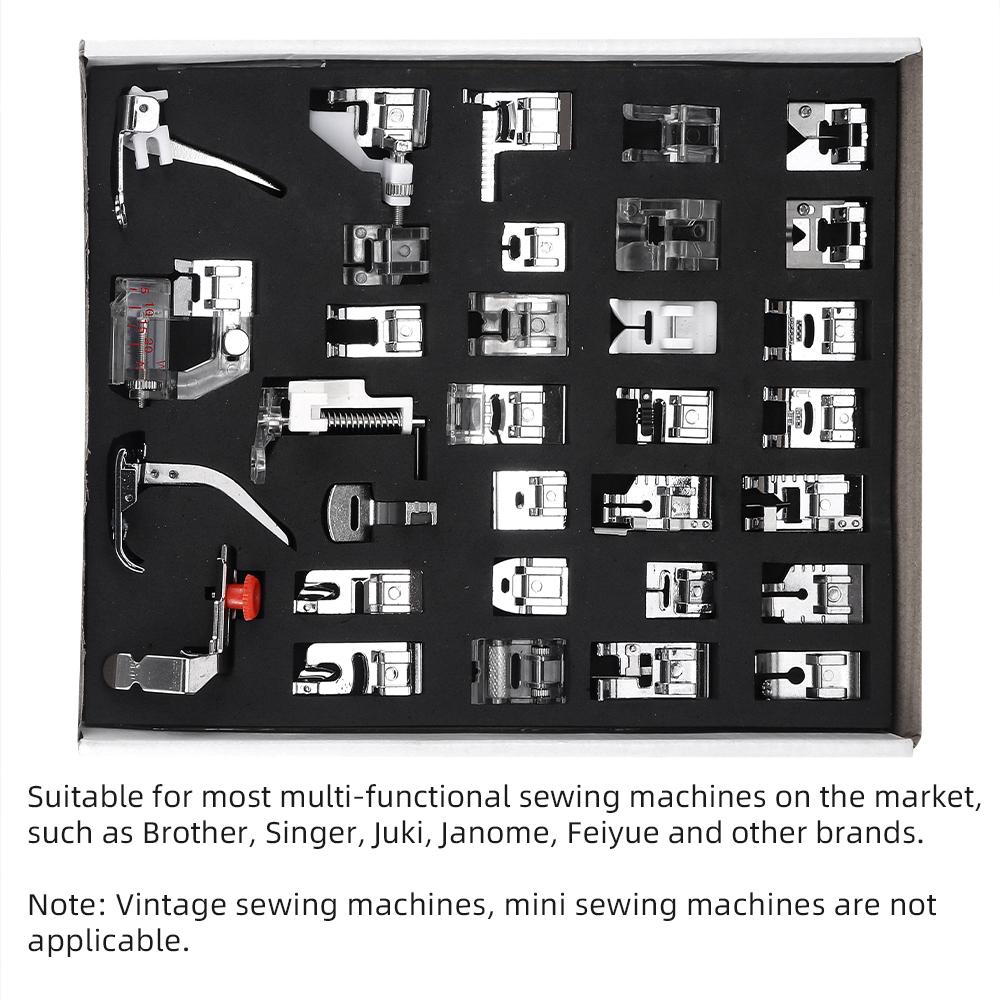 32pcs/set Various Sewing Machine Presser Foot Supplies, Silvery Sewing Machines Feet Kit, DIY Handicraft Sewing Accessories Set