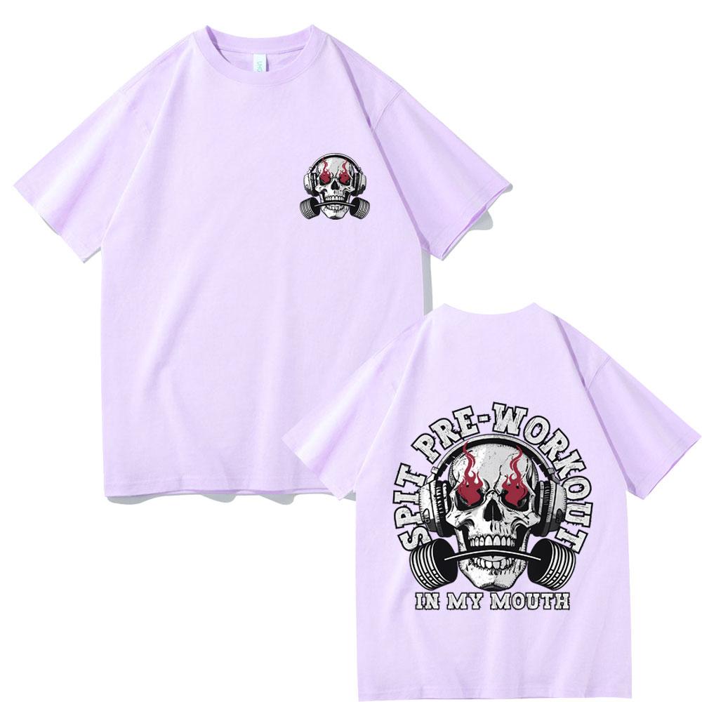Spit Preworkout in My Mouth Print T Shirts Male Casual Oversized Pure Cotton Short Sleeve Tshirt Men Women Gym Fitness Tshirt