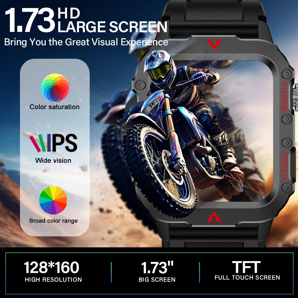 New Men's Smart Watch Outdoor Sports Watch 1.85 Inch Voice Assistant Bluetooth Call LED Flashlight Smartwatch