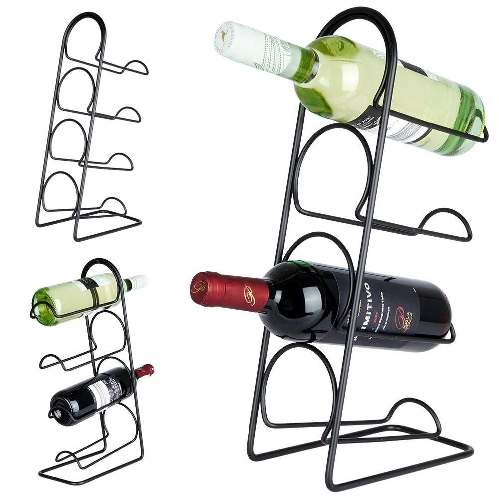 Black Metal Wine Rack for 4 Bottles, 21x43 Cm
