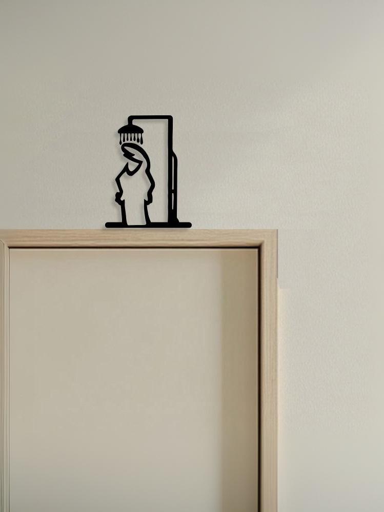 Black Shower Figure Wall Decoration Minimalist Line Metal Bathroom Sign Rustic Door Sign Funny Door Topper Home Decoration