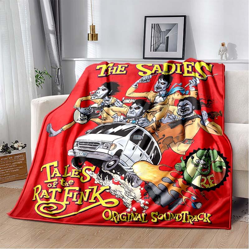 Rat Fink Retro Monster Graphic Print Flannel Blanket Cozy Warm Throw Sofa Bedroom Present Indoor Home Party Lounge Decor