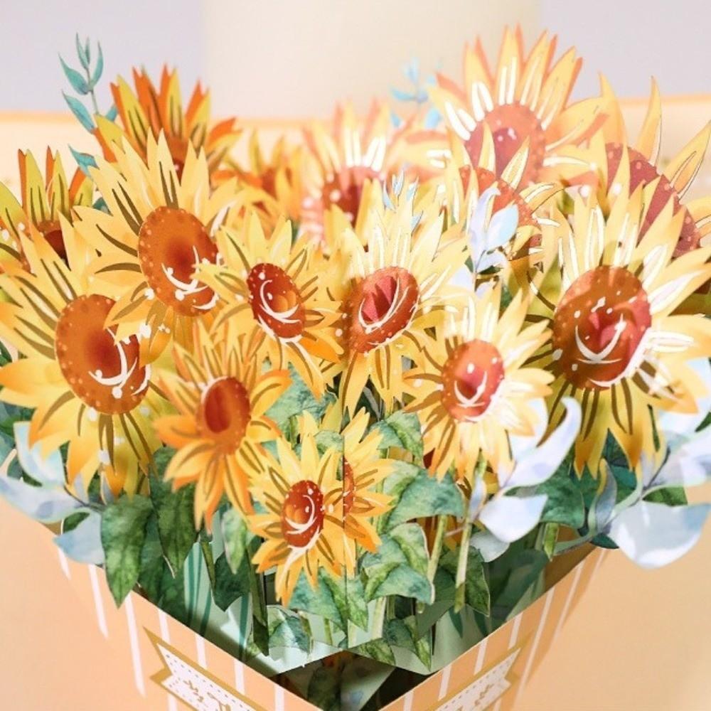 New Pop Up Greeting Cards 3D Blessing Flower Bouquet Card Paper Thank You Card Teacher's Day