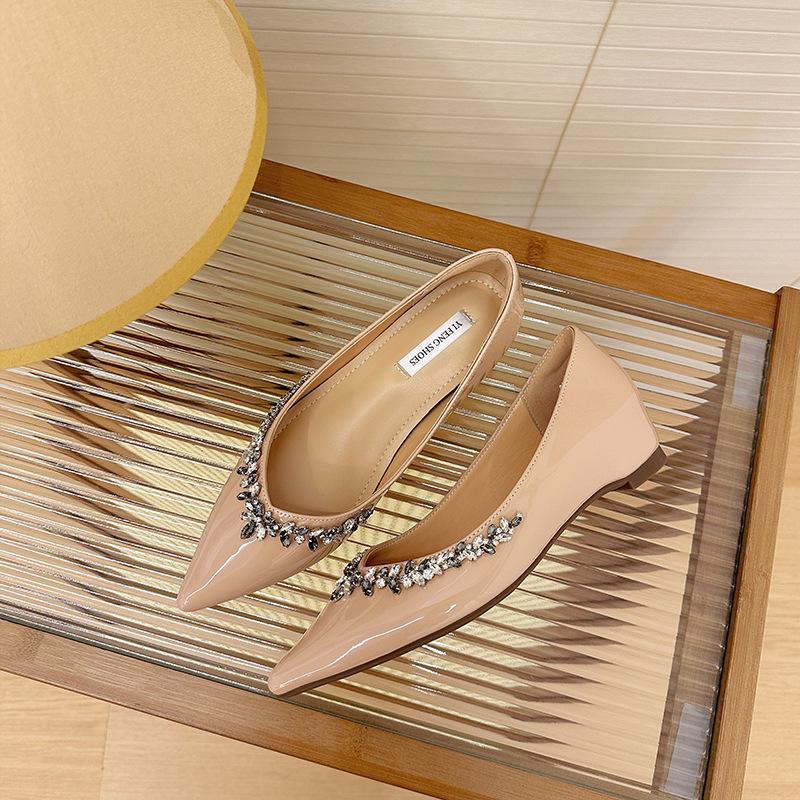 French Rhinestone Tip Inner Height Increase Flat-soled Single Shoes Women's 2025 New Shallow Mouth One-pedal Mary Jane Shoes Evening Shoes