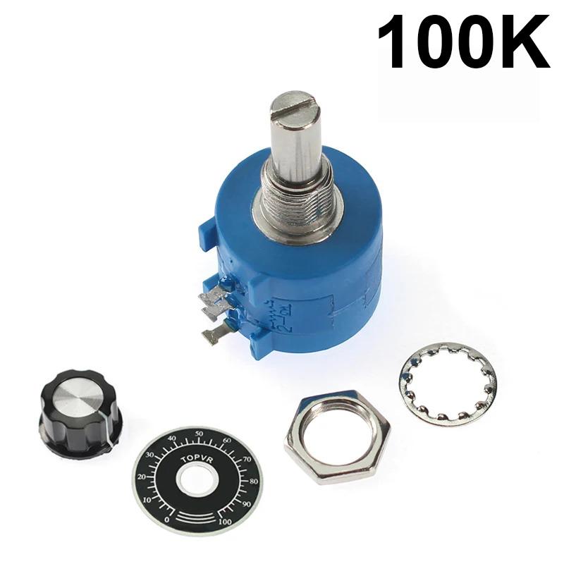 1 Set 3590S Precision Multiturn 5K 10K 100K ohm Precision Multiturn Potentiometer 10 Ring Adjustable Resistor Kit