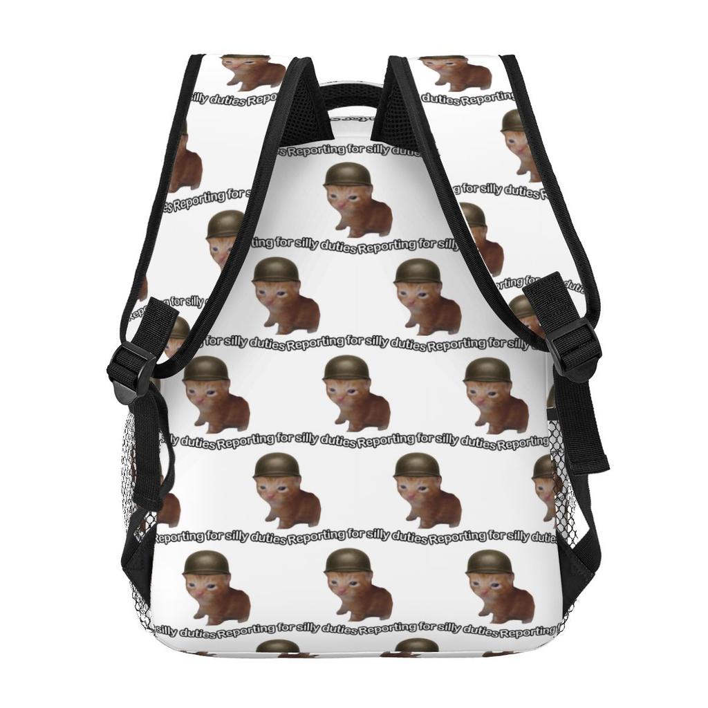 Reporting For Silly Duties Funny Cat Meme Backpack Student Boys Girls BookBag Kids School Bag Laptop Shoulder Bags for Men Women