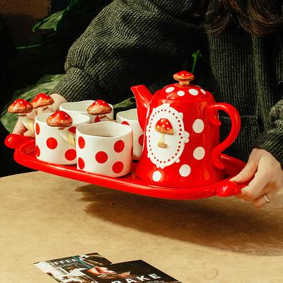 Light Luxury Ceramic Water Cup Pot Set, Household Living Room Mushroom Ceramic Water Set Gift Box