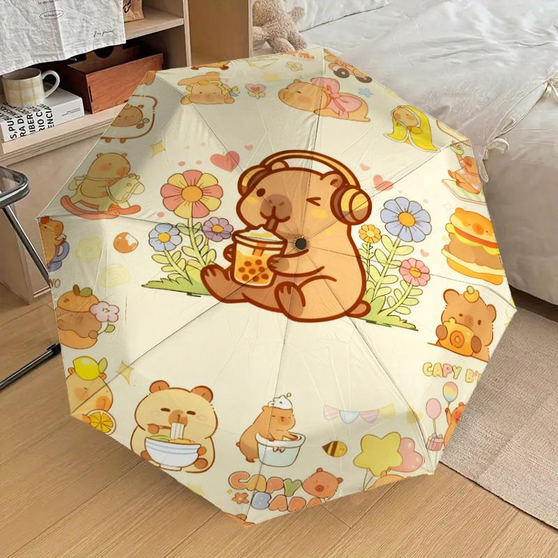 1pc Capybara Bubble Tea Pattern Umbrella Design Automatic Opening and Closing Umbrella, High-quality Travel Umbrella, c1128165