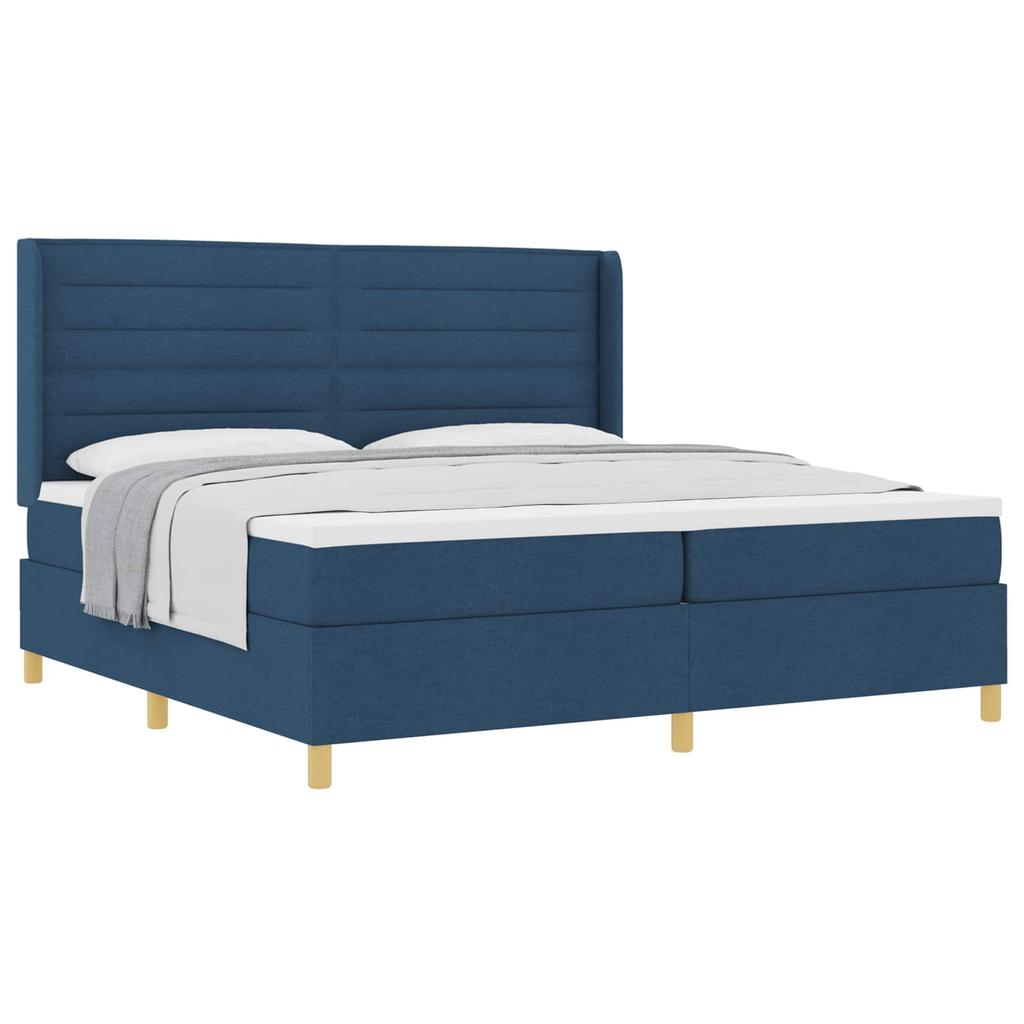 Box Spring Bed with Mattress and Headboard Blue 200 X 200 Cm Fabric