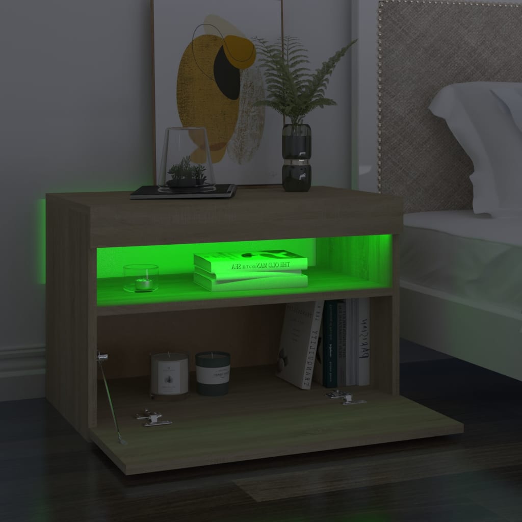 Vidaxl Szafka Nocna Z Oświetleniem Led, Dąb Sonoma, 60X35X40 Cm, Płyta