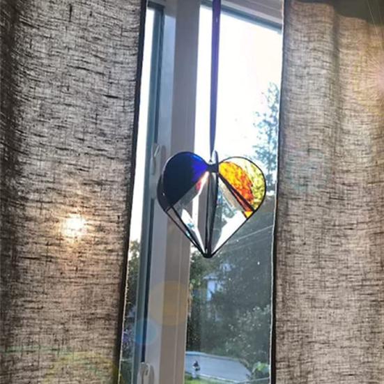 Colorful Heart Sun Catcher 3D Multi-Faceted Heart Hanging Ornament Stained Glass Rainbow Maker Window Decoration for Home Office Balcony Car
