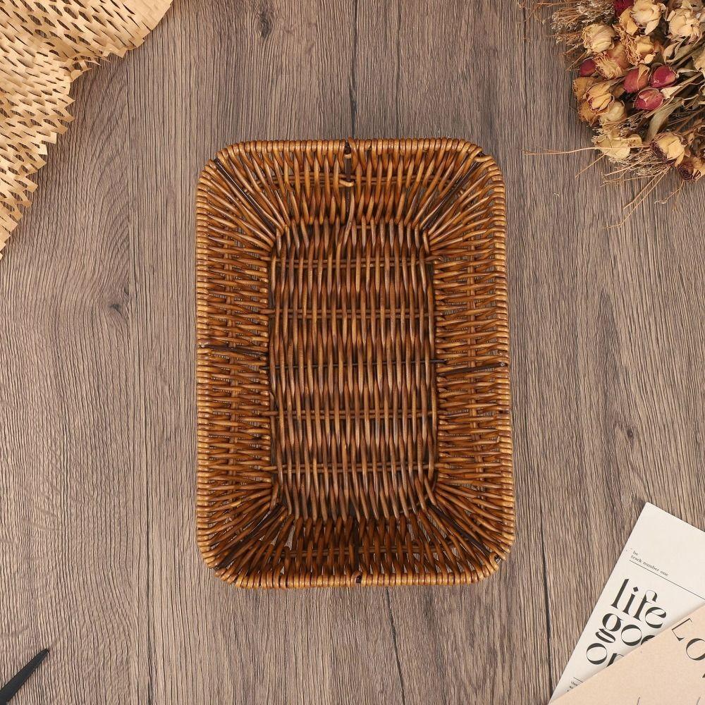 Plastic Rattan Food Plate Rectangle Fruit Tray New Bread Basket  Breakfast Cake Snack