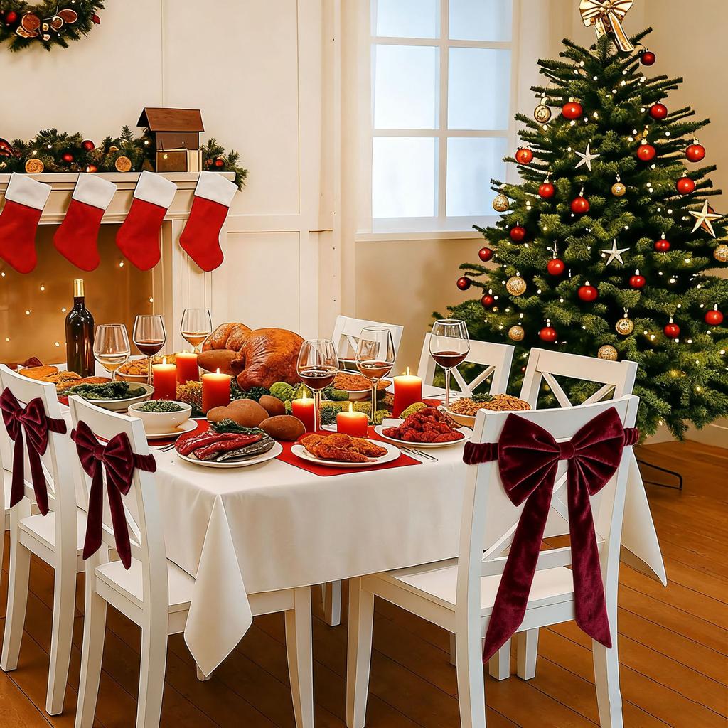 Wine Red Velvet Bow Chair Back Cover: A Retro- Chair Decoration That Unlocks The Sophistication Of Your Home