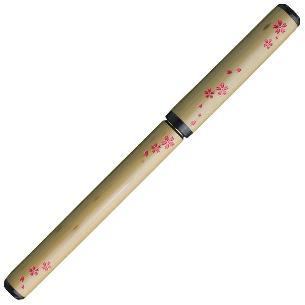 akashiya Natural Bamboo Brush Pen 'Cherry Blossom' In Paulownia Box (AK3200MK-25) + Cartridge Spare Ink 3-Pack (SKI-200), 2-Piece Set