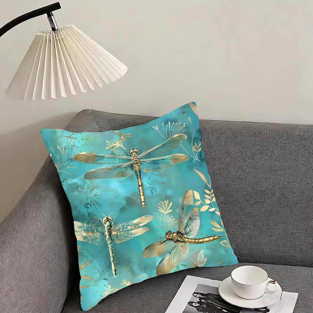 

Dragonfly Lotus Luxury Cushion Cover Pillowcase Ultra Soft Skin Friendly Fabric Cloud Like Comfort Concealed Zipper 30x30cm