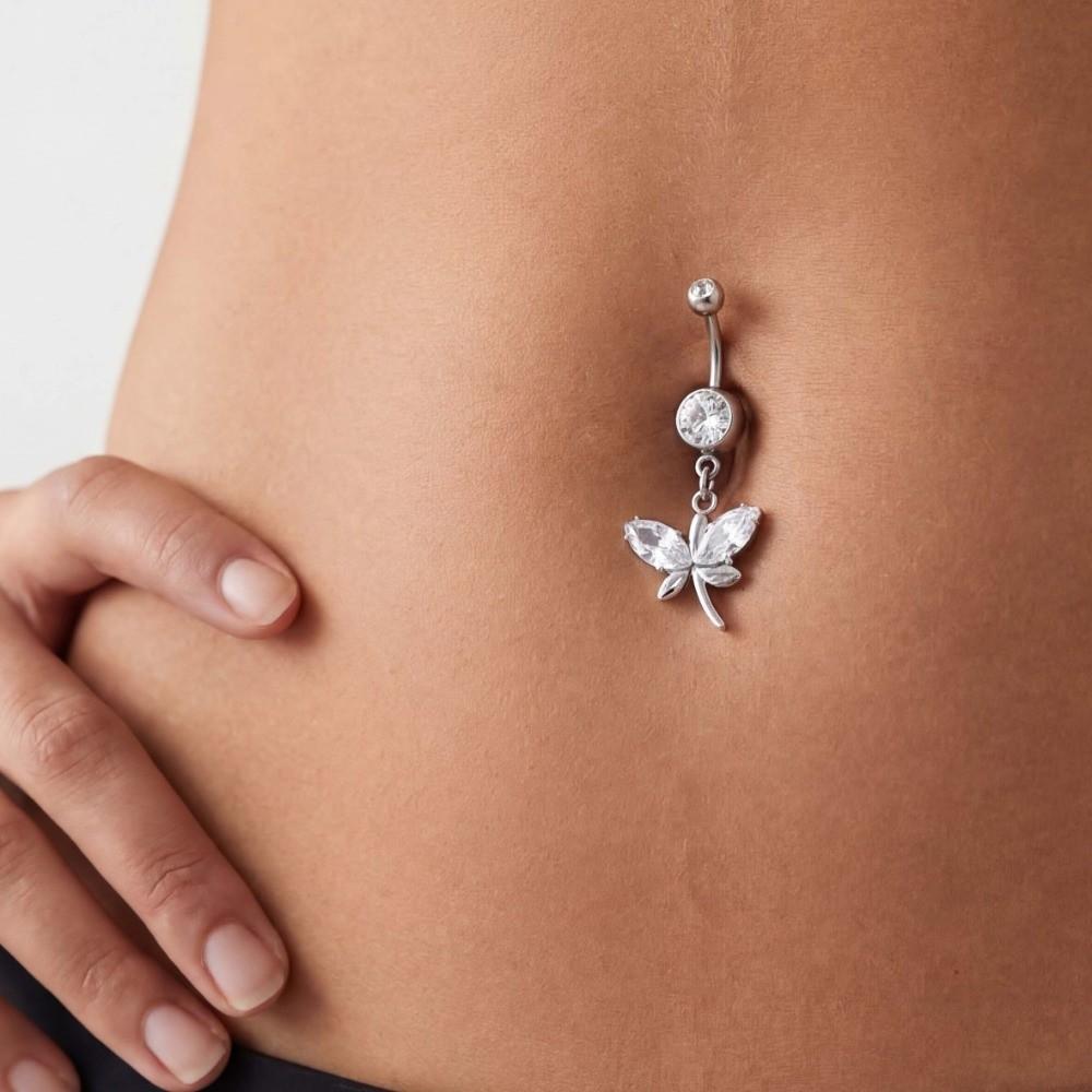 Alloy Rhinestone Piercing Belly Dual Color Shiny Leaf Navel Jewelry Exquisite Dangled Design Flower Rhinestone Belly Ring Beach
