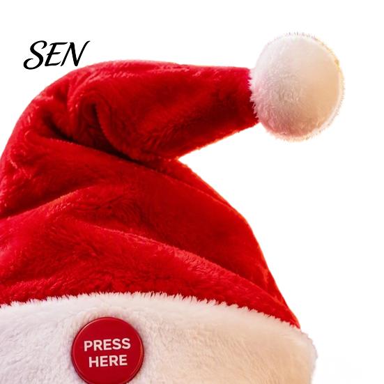Dancing Santa Cap Singing And Hat, Animated Musical Christmas Hat Soft Festive Costume Prop with Press-to-Activate Motion, Plush Holiday Party