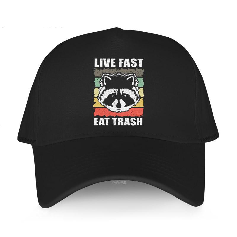 

Хлопковые модные бейсболки Ретро Еноты Шляпы с графическим принтом Raccoon Live Fast Eat Trash роскошная кепка Регулируемая шляпа унисекс в стиле хип-хоп