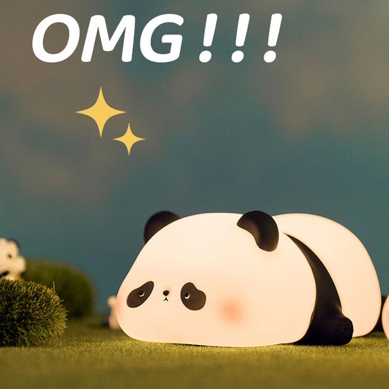 Veilleuse LED Panda Allongé Capteur Tactile Dessin Animé Veilleuses pour Enfants Silicone Cadeau de Fête de Noël Lampe de Chevet Décoration de Chambre à Coucher