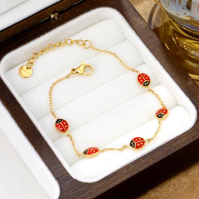Romantic Cute Red Beetle Charms Bracelets Stainless Steel Ladybug Jewelry Gift Accessories Elegant Daily Wear Insects Bracelet