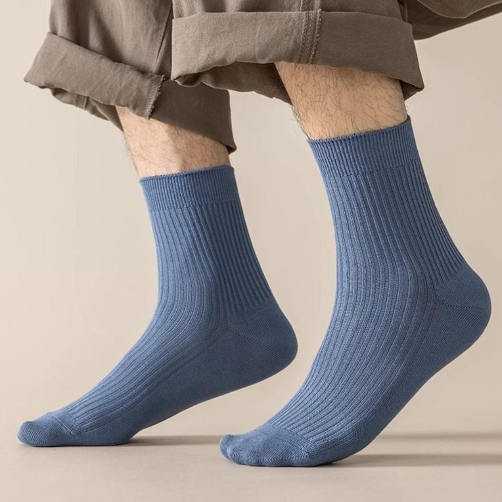 10 Pairs Black Men's Mid-Calf Socks Breathable Absorbent Comfortable Business Solid Color Socks