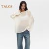 Women Knitting T-shirt Round Neck Flared Long Sleeve Hollow Tee Shirt Solid Color Loose Fit See-through Thin Knitting Tops