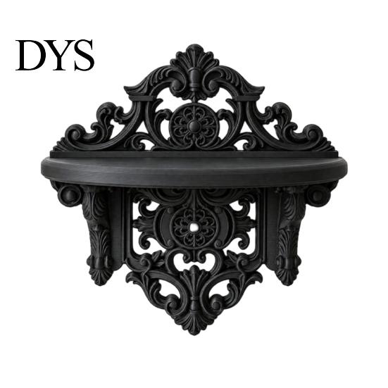 Home Decor Wall Shelf Vintage Floating for Wall, 3D Printed Gothic Carving Display Shelf, Style Mount Black Storage Rack Office Living Room Mounted