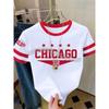 2026 Damen Kurzarm Color-Block CHICAGO NR.32 Aufdruck Y2k T-Shirt Mädchen Rundhals T-Shirt Outdoor Sport Damen T-Shirt