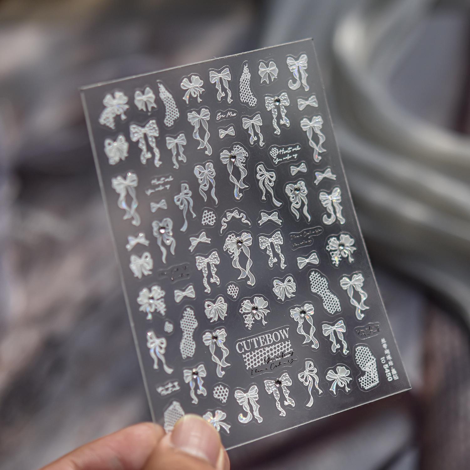 Tomoni Crystal Diamond Ribbon Bow Nail Art Stickers - Exquisite Style.