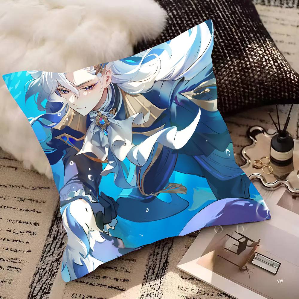 Game Genshin Impact Neuvillette Pillow Case Square Pillow Bedroom Sofa Leisure Comfort Cushion Car Living Room Home Decoration