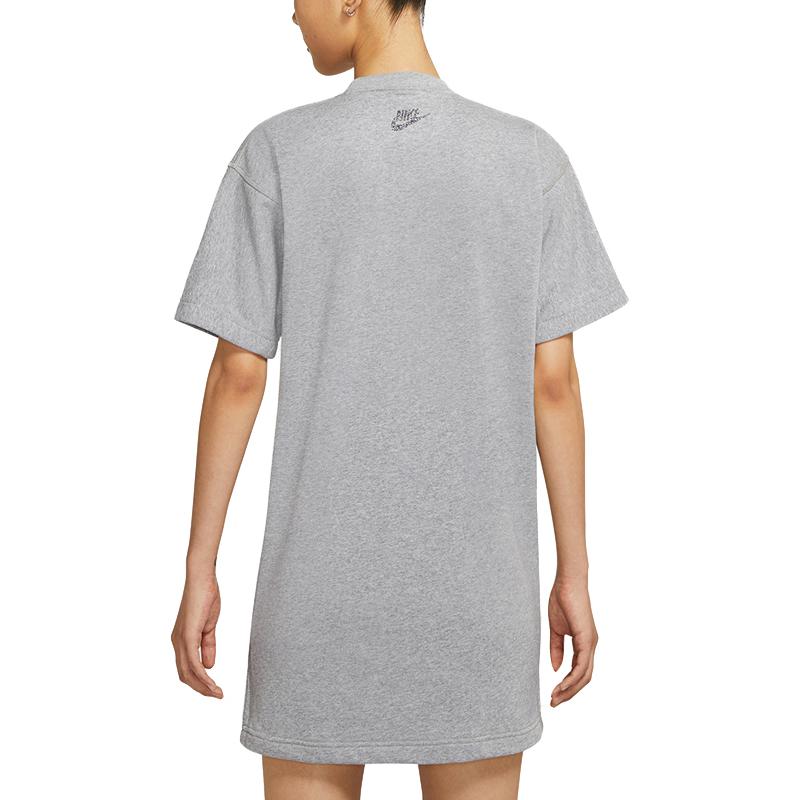Nike Sportswear Letter Casual Breathable Short Sleeve Dress Women dresses Gray CU6402-063
