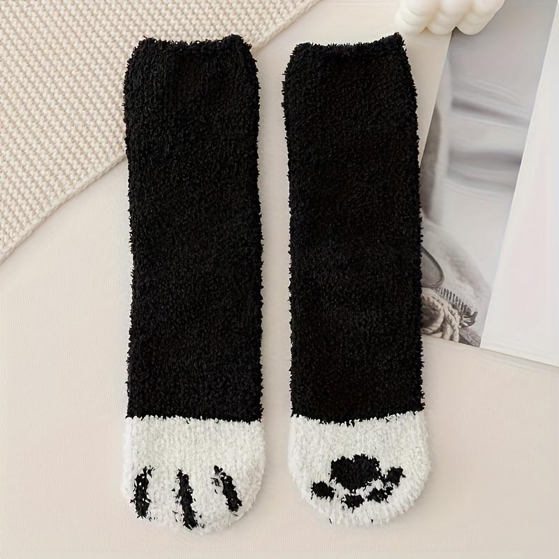 6 Pairs of Unisex Knee Length Cartoon Cat Paw Socks, Thick Sleeping Floor Socks, Comfortable for Daily Wear