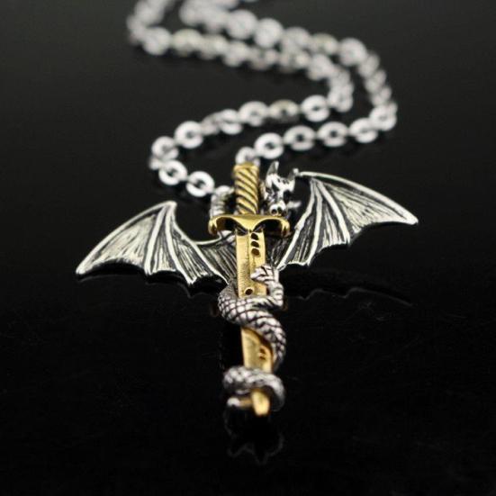 Punk Uomo Glow In The Dark Pendente Spada Drago Collana a Catena Gioielli da Festa Regalo