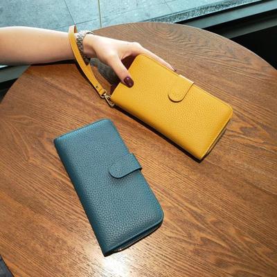 Sac à main long en cuir véritable pour femme: Portefeuille à deux volets élégant, simple et multifonctionnel