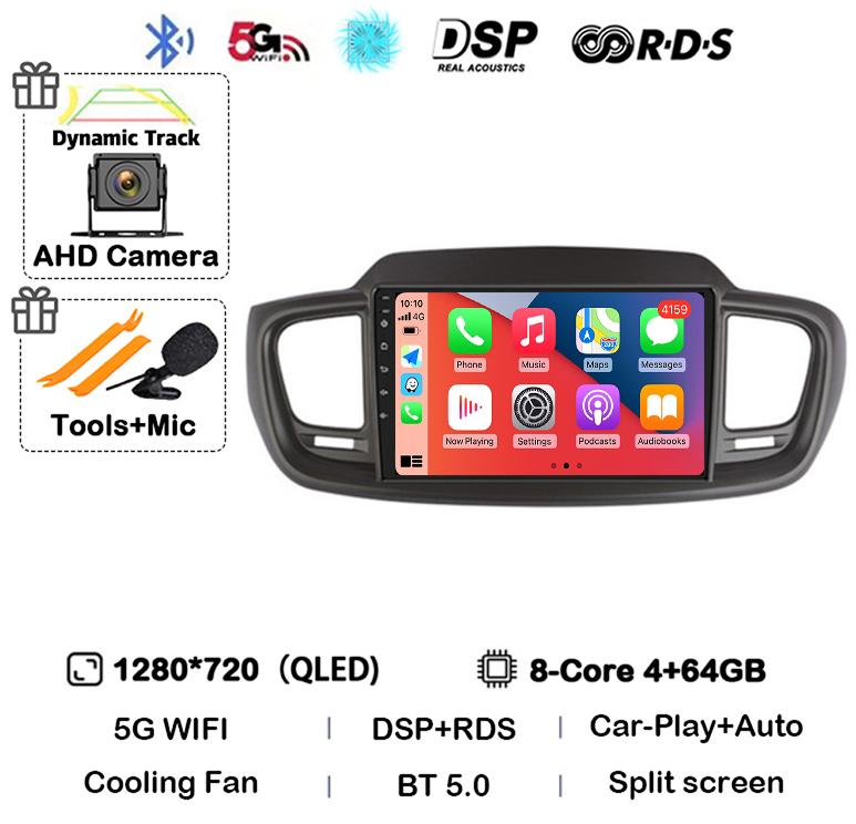 Android 14 WIFI+4G Car Radio For Kia Sorento 3 2015 2016 2017 2018 Carplay Auto GPS Multimedia Player Stereo 360 Camera Audio BT