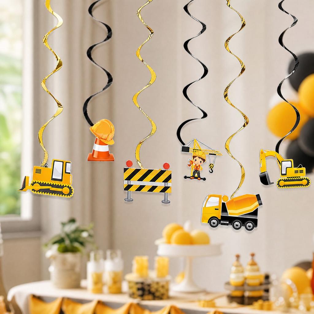 Construction Truck Theme Party Decorations Hanging Swirls for Excavator Party Supplies, 6 Pack