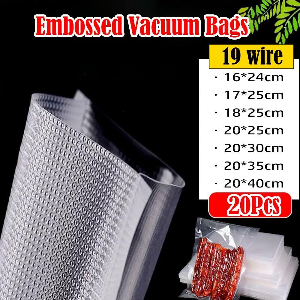 20Pcs Portable Clear Embossed Vacuum Bags Heat Sealing Frozen Heatable Food Saver Bags Vacuum Sealer Bag for Vac Storage