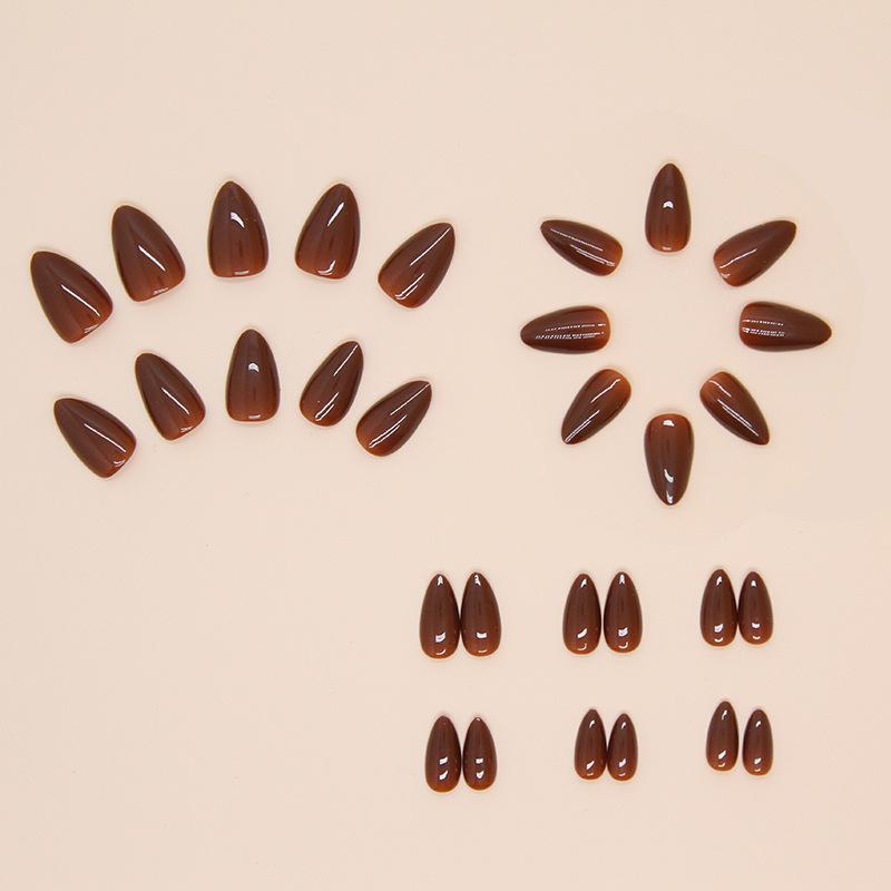 Solid color fake nails wear nail red brown removable nail art piece simple nail piece almond model, nail patch